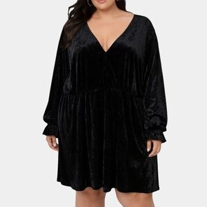 Divided Black V-Neck Velour Long Sleeve A-Line Mini Dress Size 4X